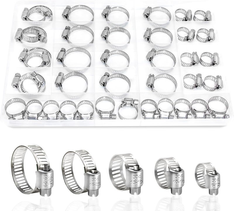 SDZONGES Hose Clamp, 40PCS Fuel Line Clamp, 1/4 inch to 1-1/8 inch Radiator Hose Clamps, Hose Clamp Assortment,Hose Clamps Stainless Steel. - Image 1